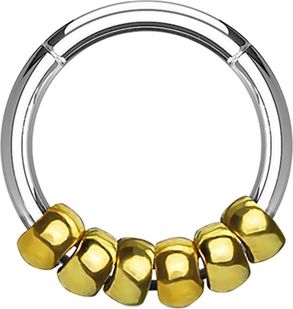 Produktbild Star Piercing Micro Segmentring klappbar silber mit Stahlperlen vergoldet (Chirurgenstahl 316L, ohne Messing)