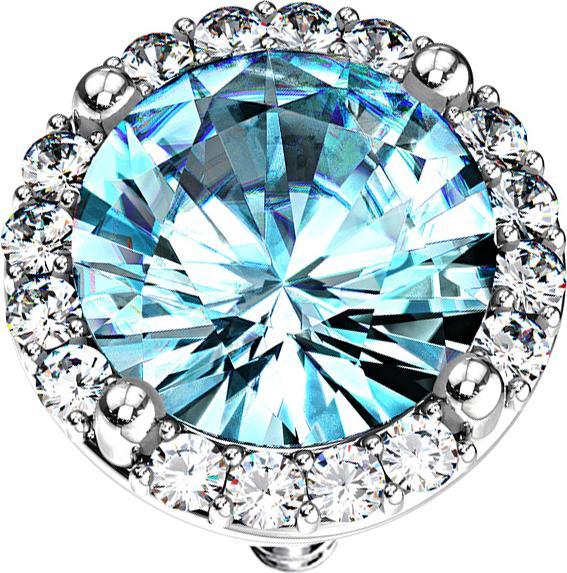 Actual product image Star Piercing Dermal Anchor silver double paved crystal large aqua (Surgical steel 316L, Brass)