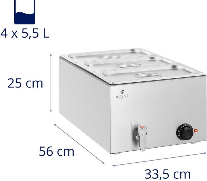 Produktbild Royal Catering Bain Marie Warmhaltebehälter Speisenwärmer Ablasshahn 600 W 3 GN 1/3
