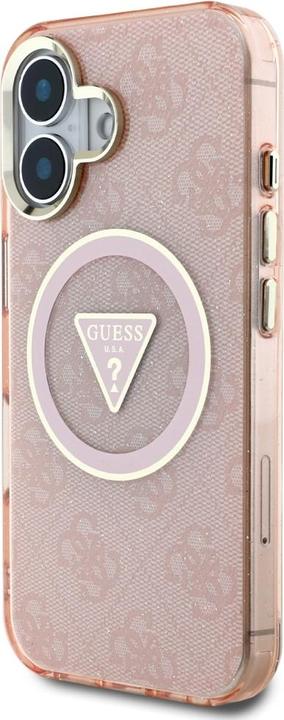 Immagine prodotto Guess Case IML Metal Glitter 4G Circle Triangle MagSafe for iPhone 16 pink (Apple iPhone 16)
