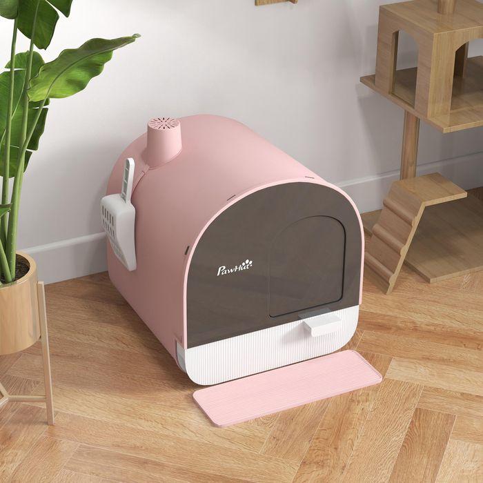 Image du produit Swisshandel24 Katzentoilette mit Haube, für Katzen bis 5 kg, Rosa (Bac à litière fermé)