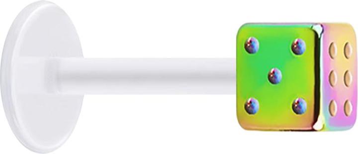 Produktbild Star Piercing Micro Labret transparent mit Würfel farbig (ohne Messing, Chirurgenstahl 316L, Bioflex)