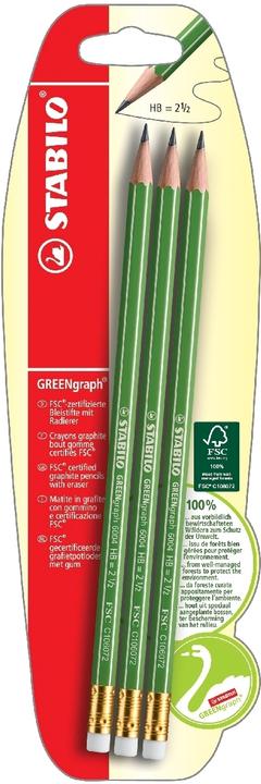 Produktbild STABILO Greengraph 3er Bleistift HB mit Radierer (HB, 3 x)