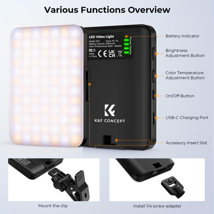 Actual product image K&F Concept LED lamp, 3000K-10000K, warm, cool and double-color light