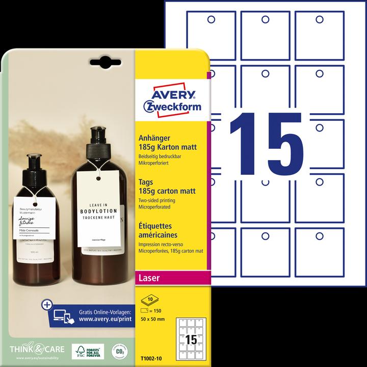 Actual product image Avery Purpose label, cardboard, 185 g/sqm, 50 x 50 mm, white extra fine microperforation, double-sided
