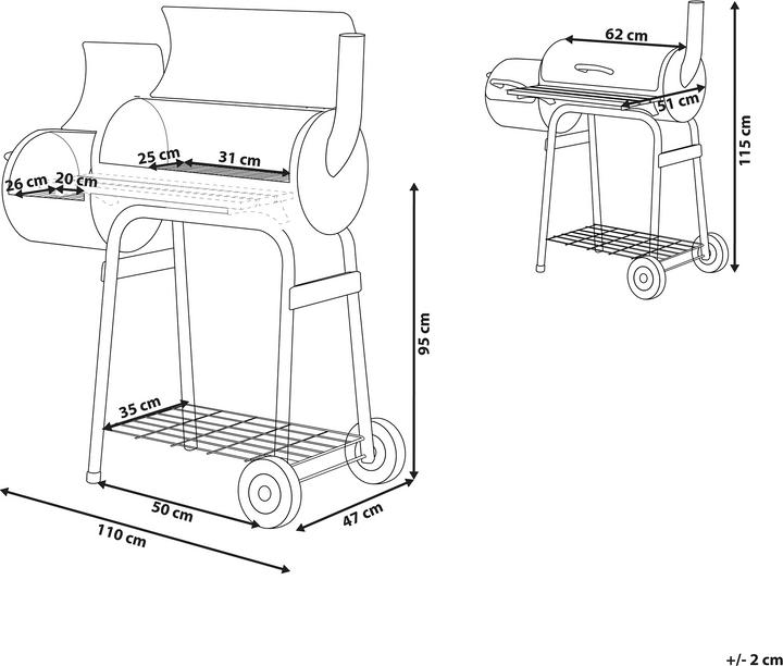 Actual product image Beliani Charcoal grill with smokehouse black rollable SATAH (31 cm)