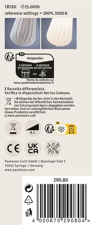 Energy Label Paulmann White Lampion Piston ST64 (E27, 4 W, 400 lm, 1 x, F)