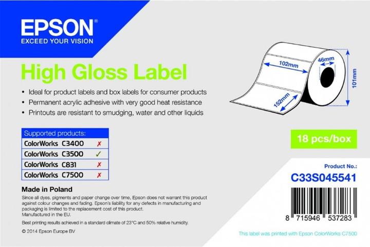 Actual product image Epson High Gloss Label 102 mm x152 mm