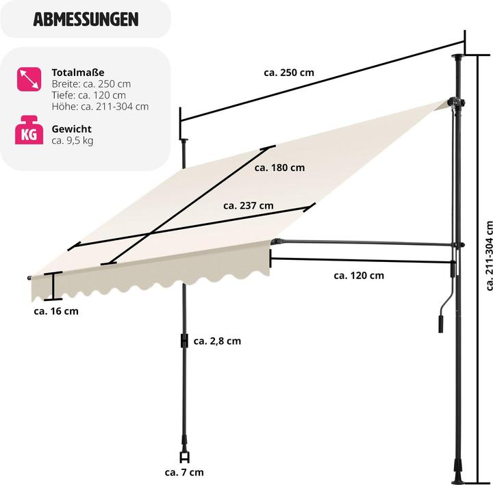 Actual product image tectake Clamping awning (2.50 m)