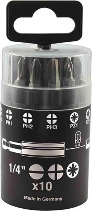 Actual product image Ironside Bit box 10 pieces, in practical round box, SL: 4.5 / 5.5 / 6.5, PH: 1 / 2 / 3, PZ: 1 / 2 / 3 (PZ: 1)