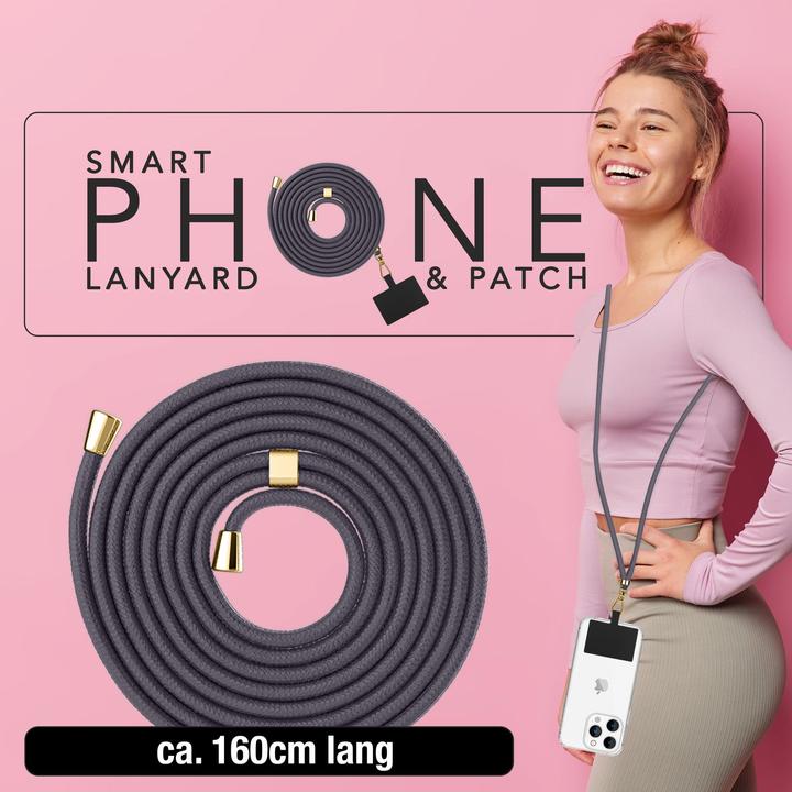 Produktbild Nalia Handyband + Pad für Hülle zum Umhängen, Karabinerhaken Anhänger aus Metall (gold)