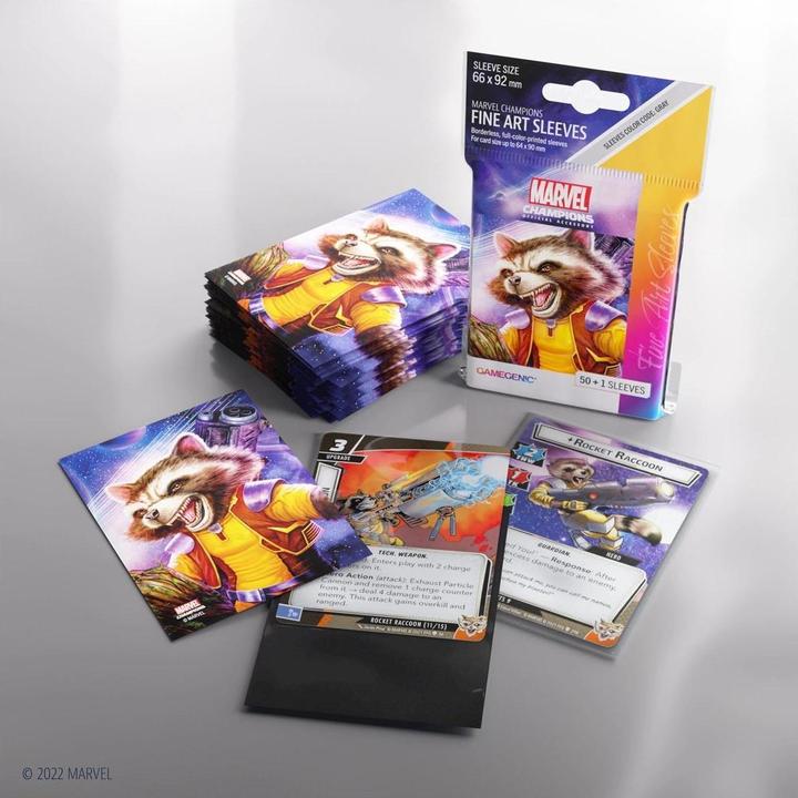 Actual product image Gamegenic Marvel Champions FINE ART Sleeves - Rocket Raccoon (Single Pack)