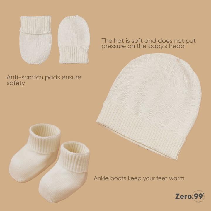 Image du produit Zero.99 Ensemble bébé 3-en-1 tricoté : Bonnet, Moufles & Chaussons (50, 56, 62)