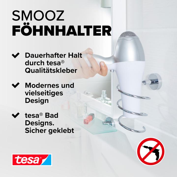 Image du produit tesa SMOOZ Support de sèche-cheveux avec solution adhésive sans perçage