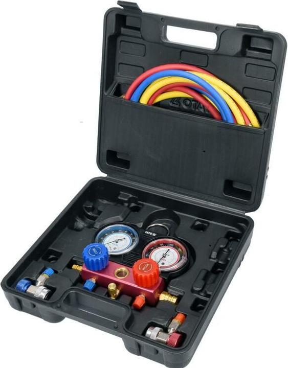 Immagine prodotto Yato Set di manometri professionali per condizionatori d'aria 6 TLG, manometro a 2 vie per R134a
