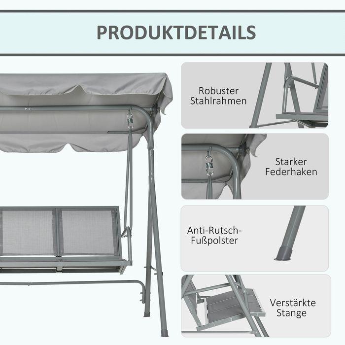 Image du produit Swisshandel24 Hollywood swing Balançoire de jardin 3 places Banc de balançoire avec toit Métal Gris+Argent 170 x
