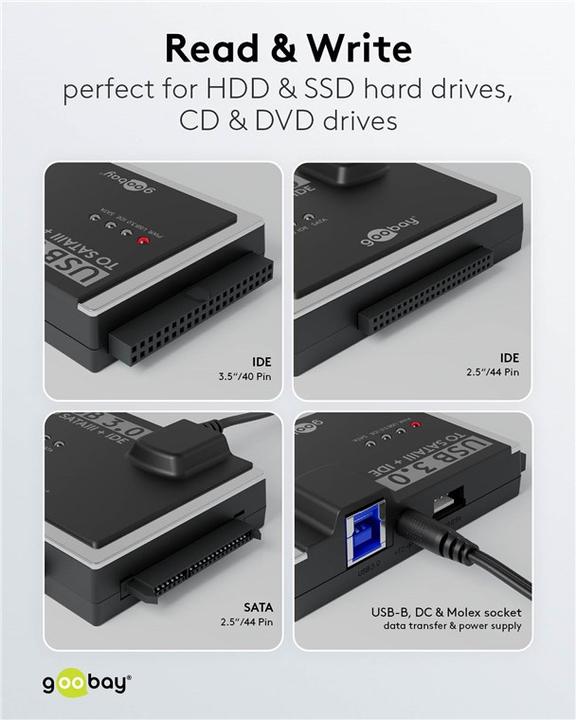 Actual product image Goobay USB 3.0 hard drive adapter for IDE and SATA (2.5", 3.5")