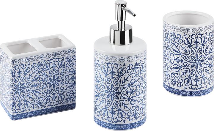 Image du produit Beliani Salle de bain 3-pièces céramique bleu / blanc CARORA (8 x 8 x 19 cm)