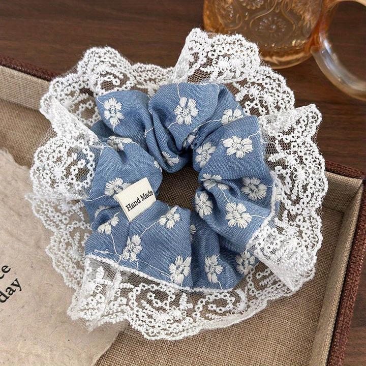 Activity Board Elegante florale Stickerei aus Denim und Spitze für das Haar - Jersey Material, Niedlicher Stil