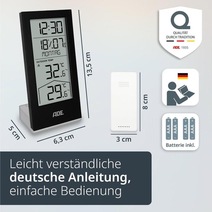Actual product image ADE Wetterstation mit Funk-Aussensensor Schwarz, Funktionen