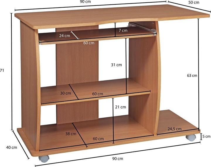 Actual product image FineBuy Desk with Wheels Beech 90 x 71 x 50 cm with Keyboard Excerpt | Laptop Table on Lockable W...