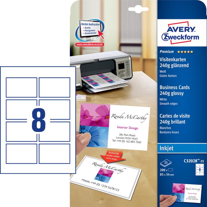 Actual product image Avery Premium Visitenkarten, glatte Kanten, 85x54mm (240 g/m², 25 x, A4)