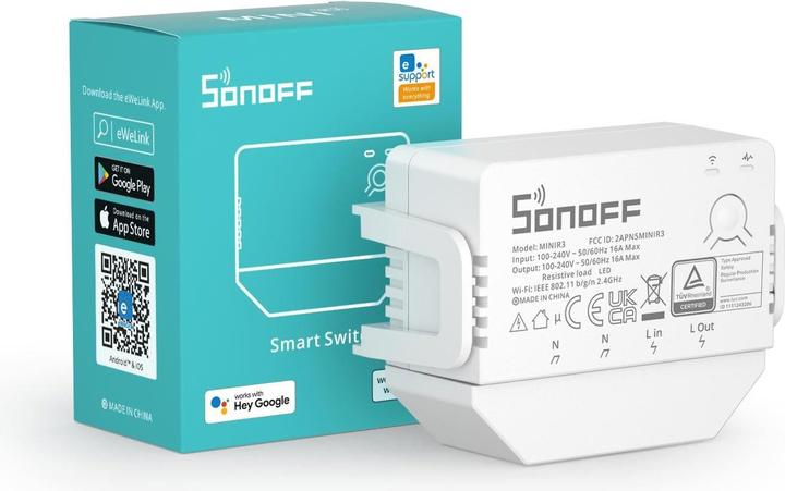 Actual product image Sonoff WLAN switch actuator MINIR3, 1-fold, 230 V 16 A White (Switch actuator)