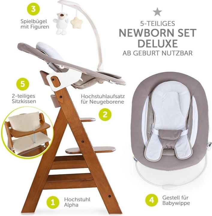 Produktbild Hauck Hochstühle Alpha Plus Walnut Newborn Set Deluxe - 4-tlg. (Hochstuhl)