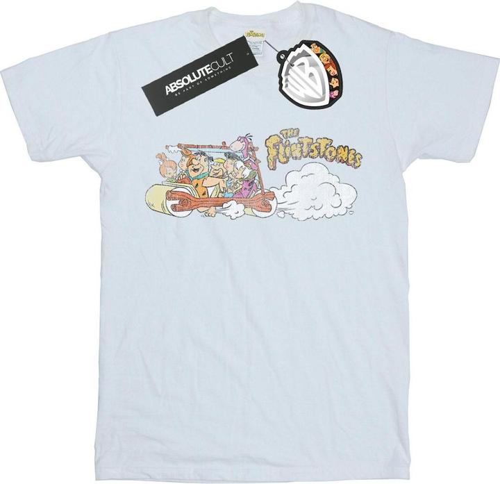 Actual product image The Flintstones Womens/Ladies Family Car Distressed Cotton Boyfriend T-Shirt (S)