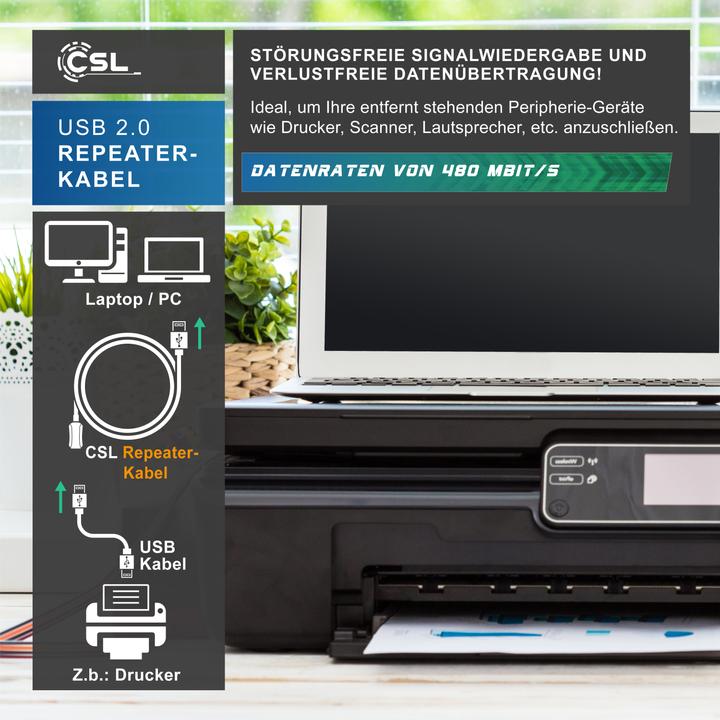 Produktbild CSL USB 2.0 Repeaterkabel - Verstärker - Verlängerungskabel - Repeater Kabel mit Signalverstärkung (10 m, USB 2.0)