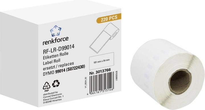 Produktbild Renkforce Etiketten Rolle Kompatibel ersetzt DYMO DYMO 99014 101 x 54 mm Papier