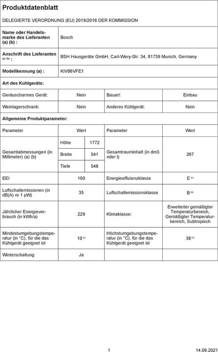 Image du produit Bosch Hausgeräte KIV86VFE1 (267 l)