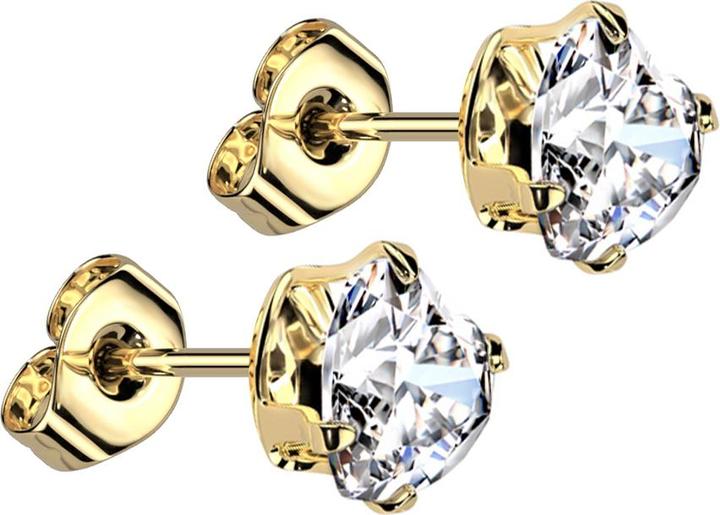 Star Piercing Ohrstecker vergoldet mit Herzkristall silber (Chirurgenstahl 316L)