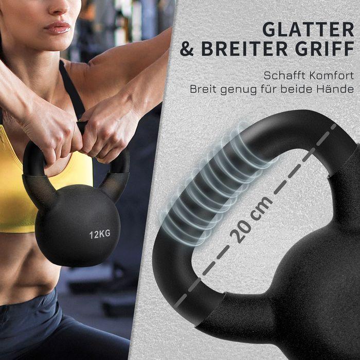 Produktbild Swisshandel24 12 KG Kettlebell Kugelhantel aus Gusseisen mit Neoprenbeschichtung Bodenschonende Schwunghantel Gewi (1 x 12 kg)
