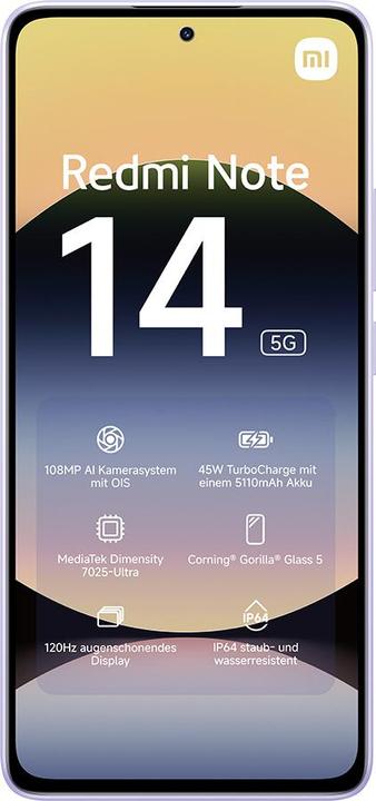 Produktbild Xiaomi Redmi Note 14 (256 GB, Lavender Purple, 262.60", Dual SIM, 108 Mpx, 5G)