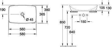 Produktbild Villeroy & Boch Aufsatzwaschbecken Artis 58 cm eckig weiss/powder 417258BCT0 (380 mm, 580 mm)