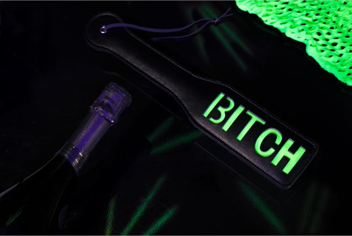 Actual product image Ouch! 'Bitch" Paddle - Glow in the Dark/Neon Green