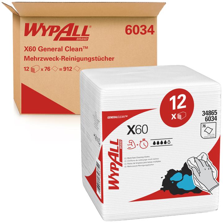 Image du produit Kimberly-Clark Wypall X60 - Lingettes en pochettes, pliées, blanc - 76 pochettes (1 x)
