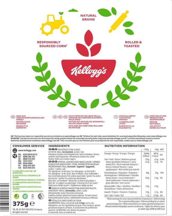 Nährwerte und Zutaten Kellogg's Corn Flakes Original 375 g (375 g)