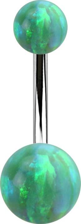 Actual product image Star Piercing Silver banana with two green opal beads (without brass, Surgical steel 316L)