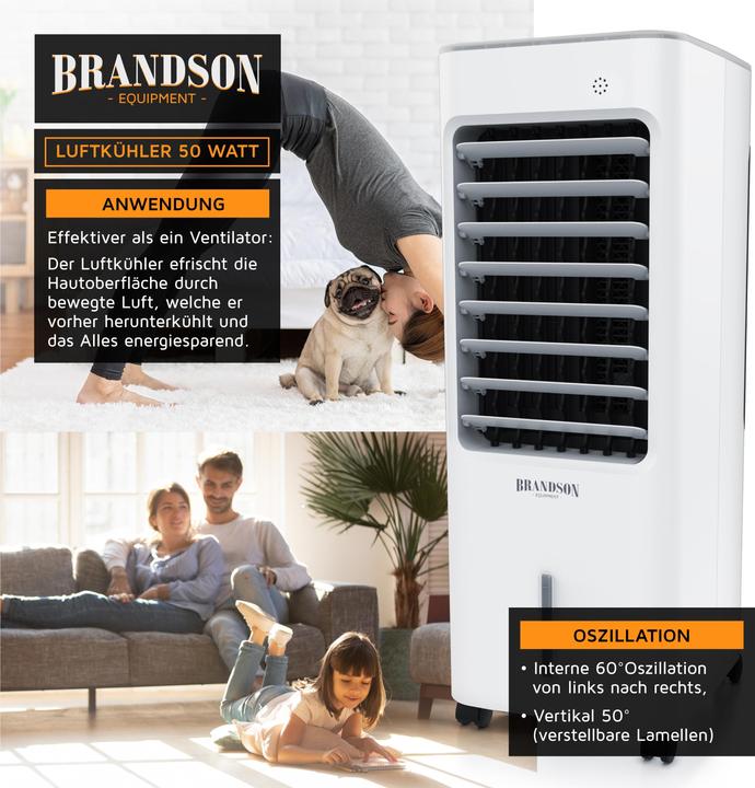 Immagine prodotto Brandson Ventilatore a torre con raffreddamento ad acqua, serbatoio dell'acqua da 5 litri, filtro dell'aria (62 dB)