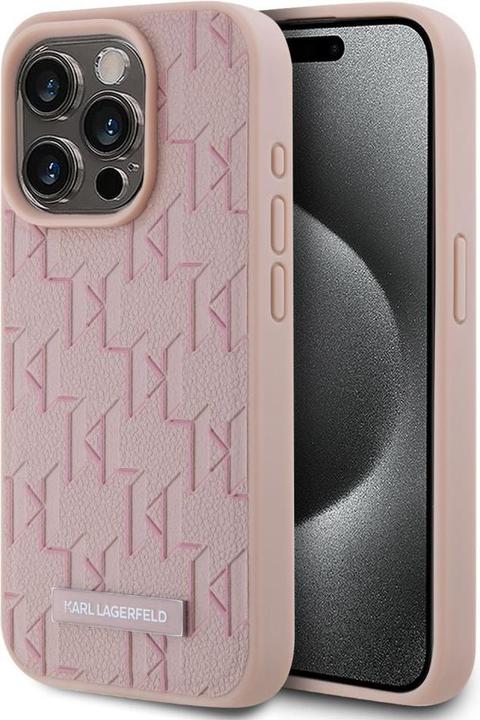 Actual product image Karl Lagerfeld KLHMP15XPKHPORPP iPhone 15 Pro Max 6.7" hardcase różowy/pink Leather Monogram Metal L (Apple iPhone 15 Pro Max)