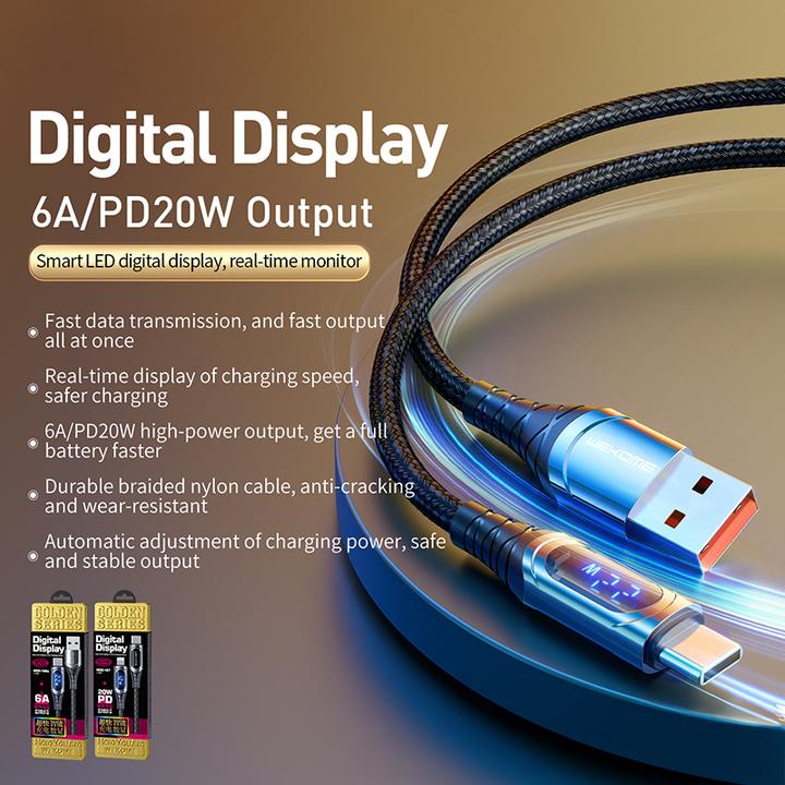 Produktbild Wekome WDC-166 Sakin-Serie – USB-A auf USB-C 6A Schnelllade-Verbindungskabel 1 m (trüb) (1 m)