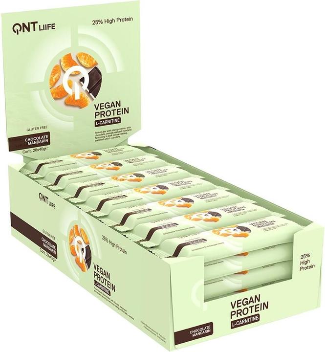 Image du produit QNT Vegan Protein Bar + L-Carnitine (Chocolat Mandarine, 28 pcs, 1120 g)