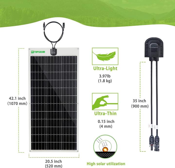 Produktbild Topsolar Flexibles Solarpanel 100W 24V/12V (100 W, 1.80 kg)