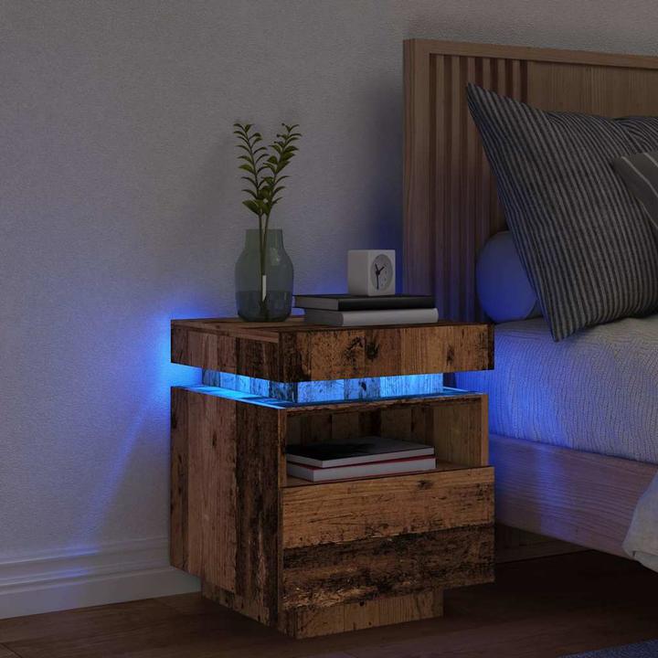 Produktbild VidaXL Nachttisch mit LED-Leuchten Altholz-Optik 40x39x48,5 cm