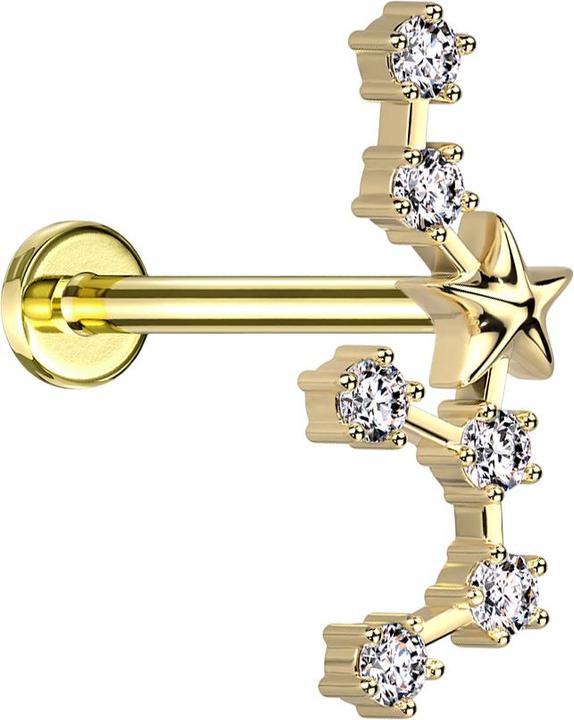 Star Piercing Micro Labret Innengewinde vergoldet Sternzeichen Schütze mit Kristallen (Chirurgenstahl 316L, Messing)