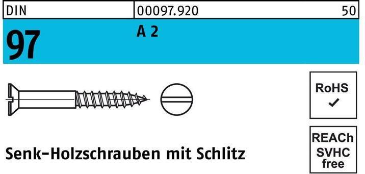 Produktbild Holzschraube DIN 97 Senkkopf Schlitz 4 x 50 A 2 (200 Schrauben pro Stück)