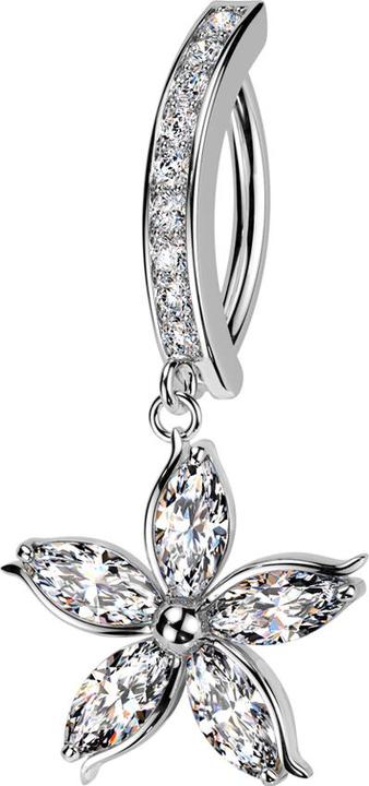 Actual product image Star Piercing Banana hinged silver shield crystal silver pendant flower (Brass, Surgical steel 316L)
