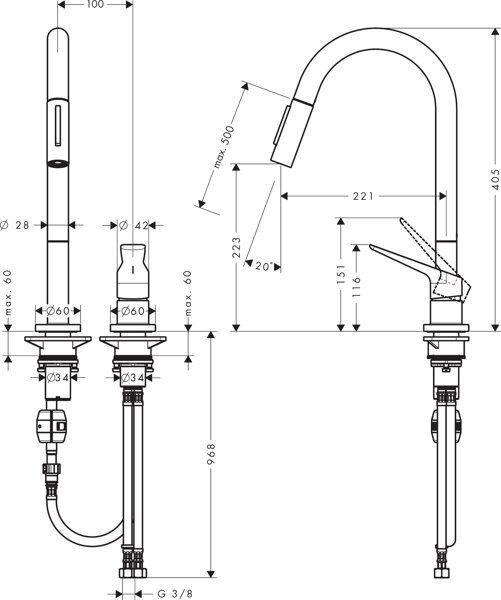 Image du produit Axor Citterio M DN 15 mitigeur de cuisine 2 trous monocommande 220 avec mousseur à tirette